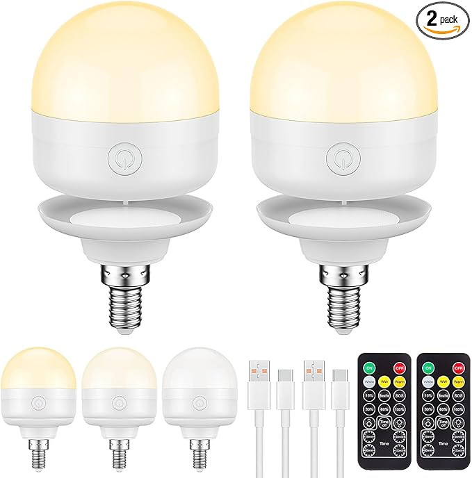 SCOPOW 2Packs E12 Rechargeable Light Bulbs with Remote Control Timer and 3 Color Temperature Opti... | Amazon (US)