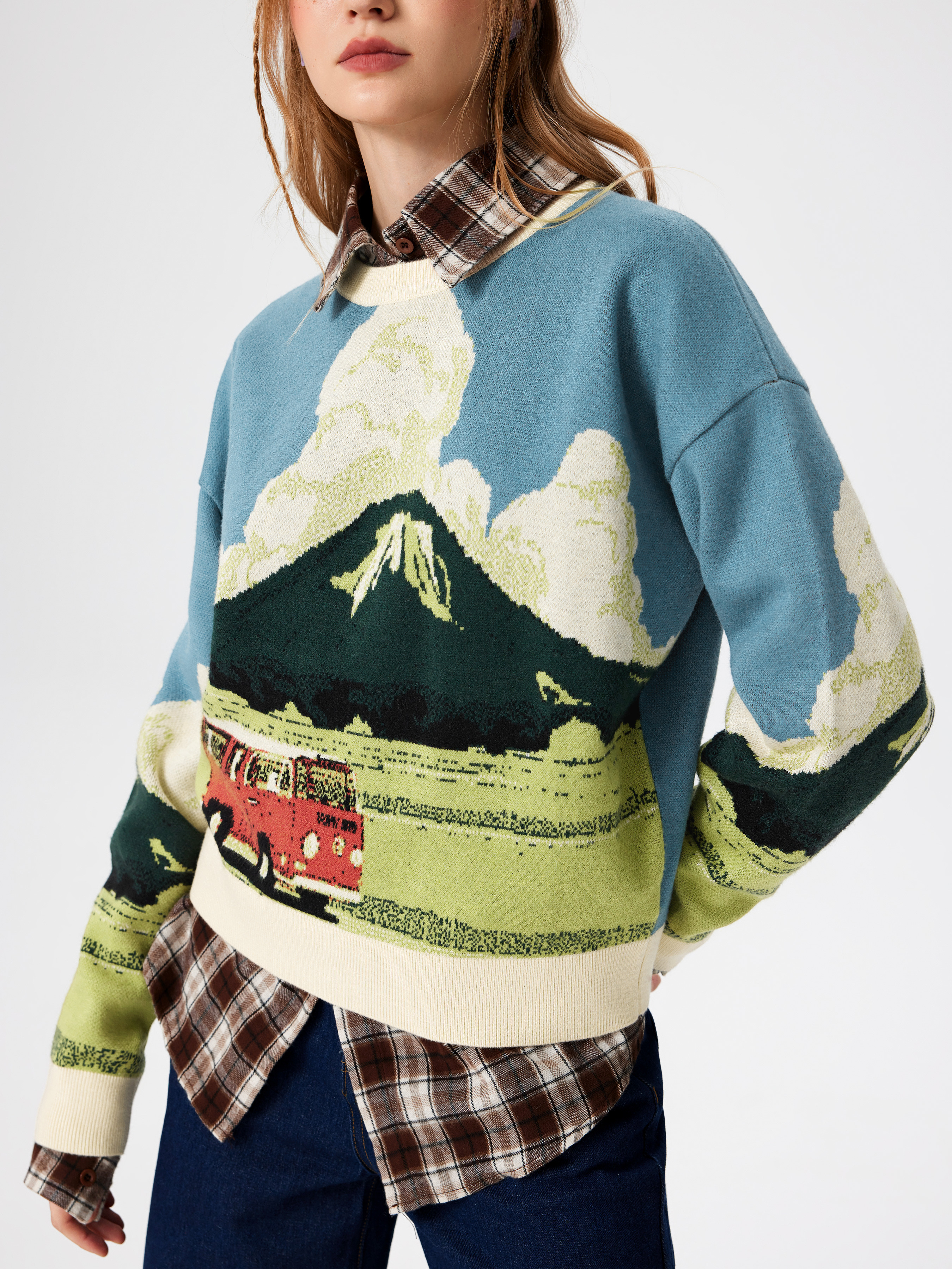 Christmas Fall Sweater Countryside Core Knit Fabric Round Neckline Graphic Knitted Long Sleeve Sw... | Cider