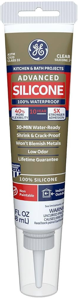 GE Advanced Silicone Caulk for Kitchen & Bathroom - 100% Waterproof Silicone Sealant, 5X Stronger... | Amazon (US)