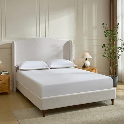 Hannah Upholstered Wingback Bed, Queen Size, 54" Headboard, Ivory Textured Canvas, Minimalist | Wayfair North America