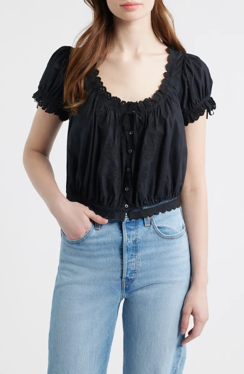 Nera Eyelet Ruffle Organic Cotton Crop Top | Nordstrom