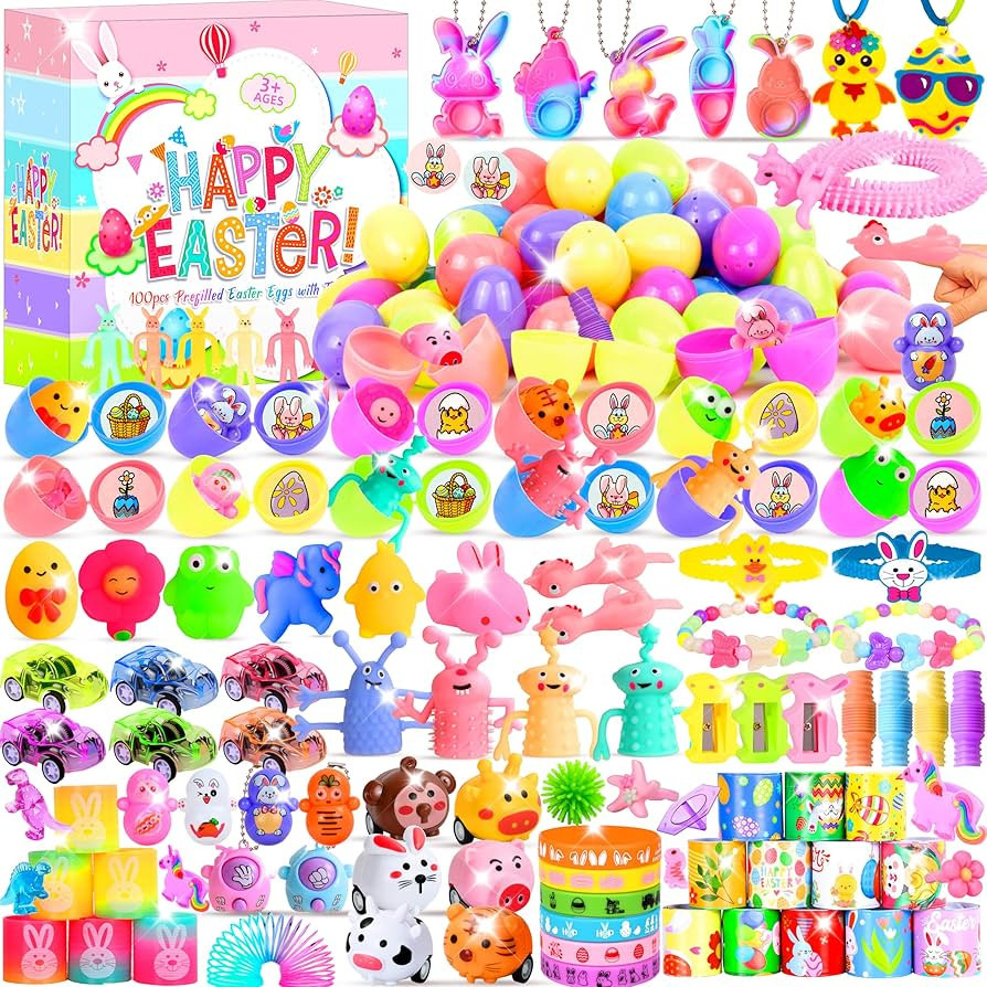 200 Pcs Prefilled Easter Egg Toys Set Include 100 Pastel Color Plastic Eggs Filled with 100 Assor... | Amazon (US)