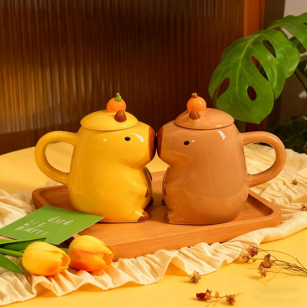 Cute Couple Capybara Mugs with Lid – Adorable Ceramic Animal Cups for Lovers, Cute Animal Gift ... | Etsy (US)