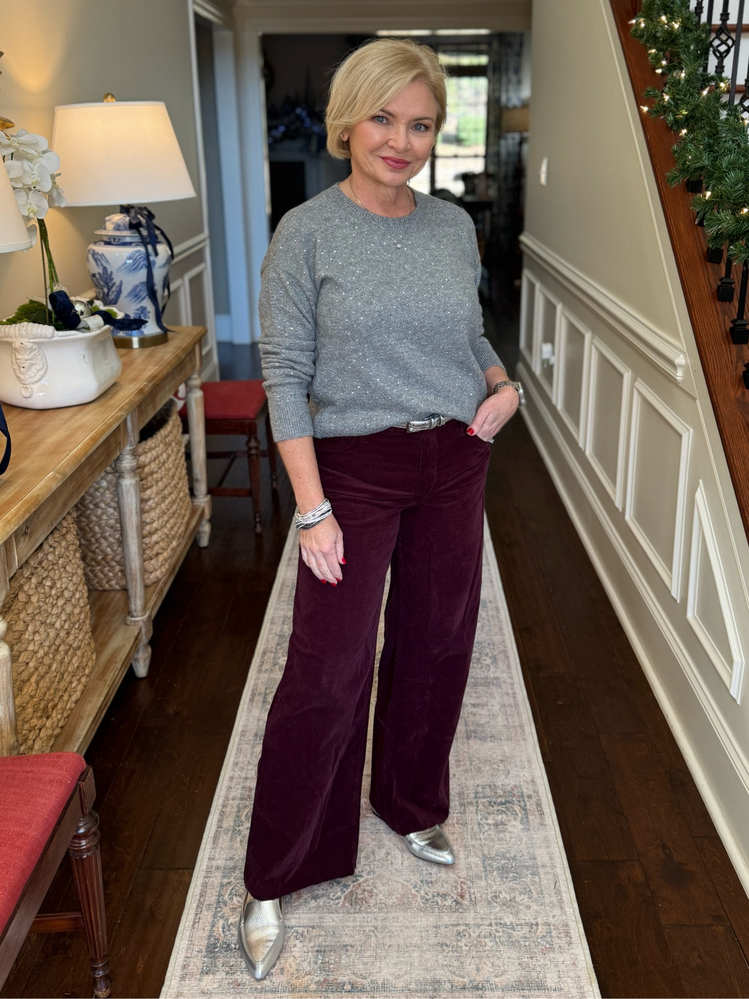 Subtle holiday sparkle for every day! This is a great sweater from LOFT, very understated.  The wide leg corduroys are in THE hottest color of the season. Wearing small sweater and 4/27 pants. 

#holidayoutfits
#christmasoutfit
#Sweater
#corduroy
#boots
#stylewithserena
#petitefashion
#fashionover50

#LTKHoliday #LTKWatchNow #LTKOver40
