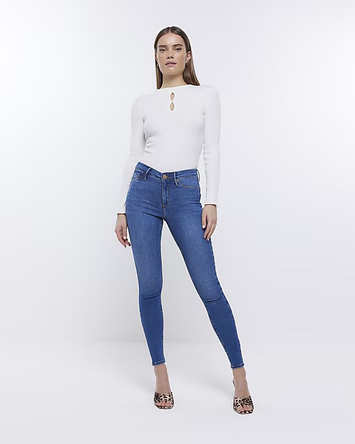 Blue Molly mid rise bum sculpt skinny jeans | River Island (UK & IE)