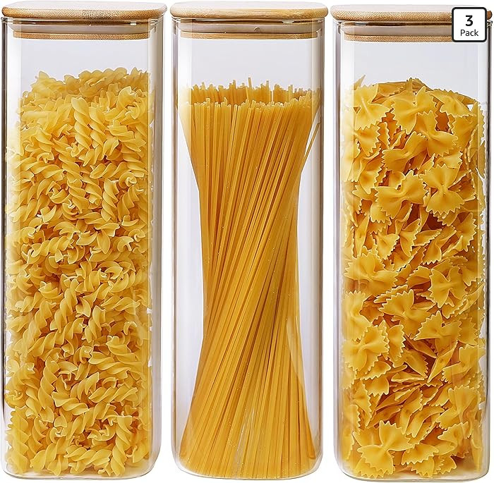 HomArtist Square Glass Jars with Bamboo Lids 79 FL OZ [Set of 3], Glass Canisters with Airtight L... | Amazon (US)