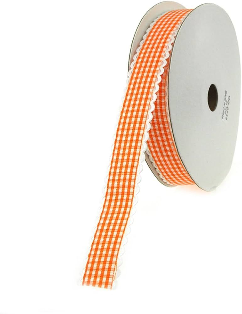 Gingham Polyester Ribbon Scalloped-Edge, 7/8-Inch, 25 Yards (Orange) | Amazon (US)