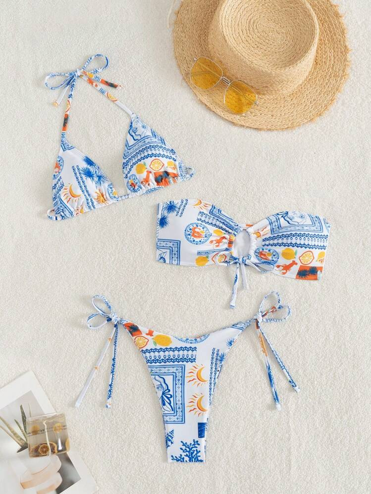 Swim Vcay Swim 3Pcs Set Summer Beach Vacation Outfits Woman Bikini Sets | SHEIN