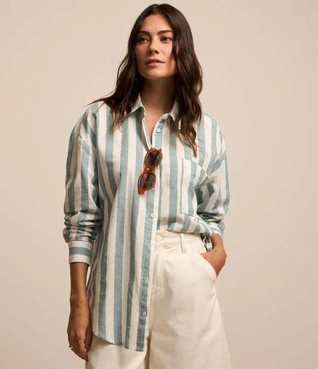 Camisa em Tricoline Listrado com Bolso Verde/Branco - Lojas Renner | Renner (BR)