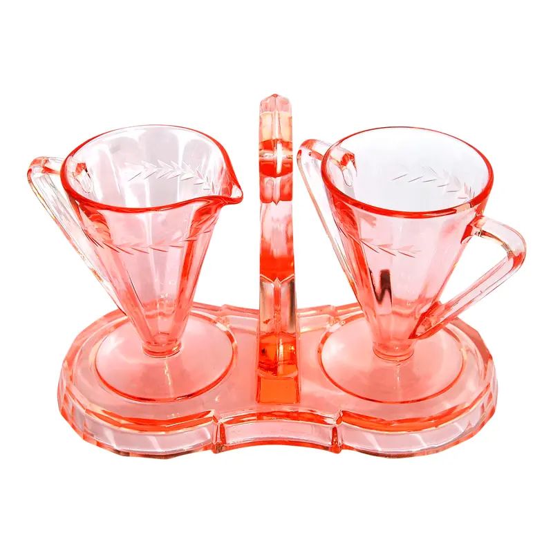 Depression Era Pink Glass Cream and Sugar Set | Chairish