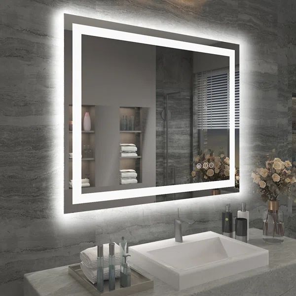 Aevar Super Bright Front & Back Lighted Anti-Fog Bathroom/Vanity Mirror with Tempered Glass & ETL | Wayfair North America