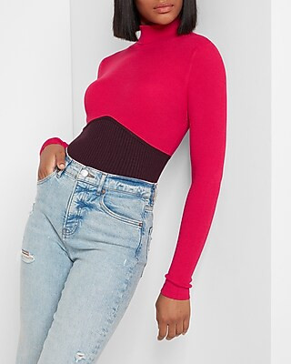 Fitted Color Block Turtleneck Sweater | Express