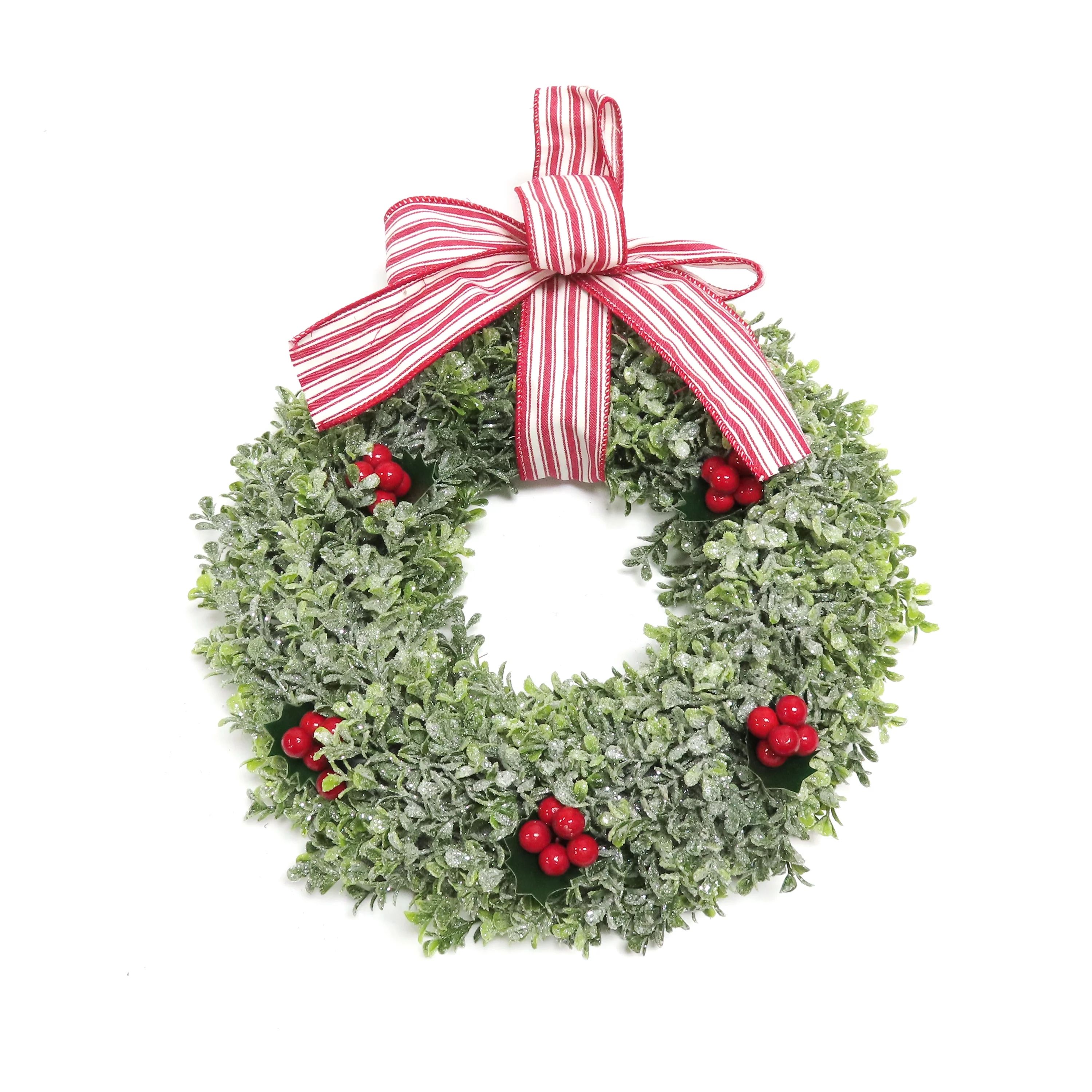 Holiday Time Red Berry Boxwood 14" Unlit Christmas Wreath | Walmart (US)