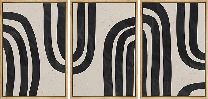 wall26 Framed Canvas Wall Art Print Set Black & Tan Spiral Polygon Collage Abstract Patterns Illu... | Amazon (US)