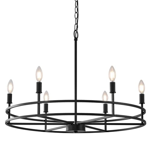 FookChak Black Chandelier 6-Light Dining Room Chandelier Kitchen Chandeliers Over Table Round Living Room Chandelier Light Fixture for Bedroom, Kitchen, Foyer | Amazon (US)