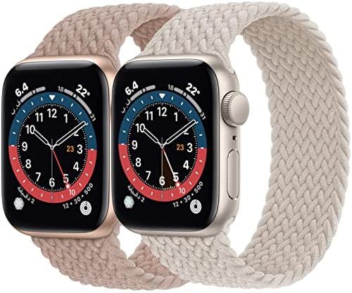 2 Pack Braided Solo Loop Sport Bands Compatible for Apple Watch Band 42mm 44mm 45mm 49mm Soft Stretc | Amazon (US)