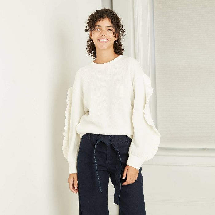 Women's Ruffle Sleeve Sweatshirt - A New Day™ | Target