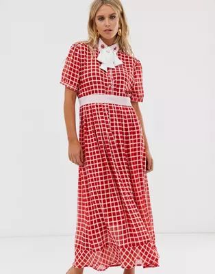 Sister Jane midaxi dress with ladybird embellished pussybow in grid check | ASOS US