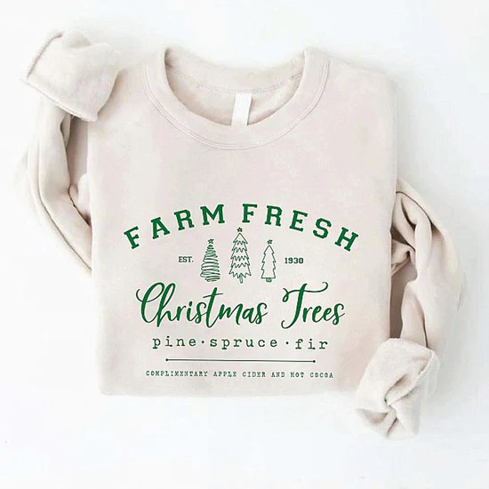 Farm Fresh Christmas Trees Graphic Fleece Sweatshirt, Heather Dust | SpearmintLOVE