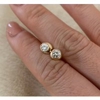 Bezel Setting Diamond Stud Earrings, Screw Back Earrings, Stud Earrings For Her, Simple Earrings Wom | Etsy (US)