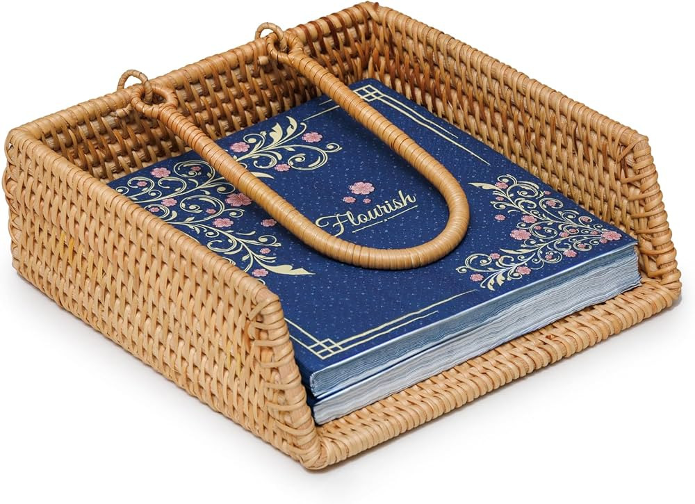 Rattan Napkin Holder, Handcrafted Flat Napkin Holder Basket, Napkin Holder For Kitchen Tables, In... | Amazon (US)