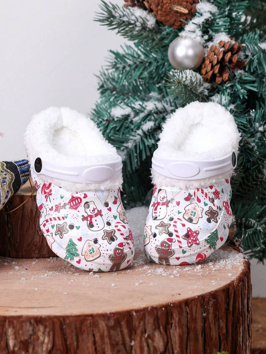 Cozy Pixies A Pair Of Christmas Plush Lined  Cute  Cartoon Snowman, Reindeer & Candy Cane Print B... | SHEIN