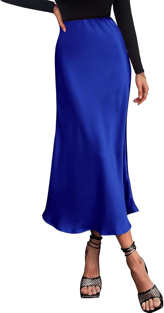 BTFBM 2024 Women Long Satin Summer Spring Skirt Silk Elegant High Waist Cocktail Party Wedding Fl... | Amazon (US)
