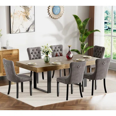 63" -78" Extendable Dining Table Set, Retro Rustic Dining Room Table & Velvet Dining Chairs, Rectangle Kitchen Dining Table and Chairs Set, Modern Din | Wayfair North America