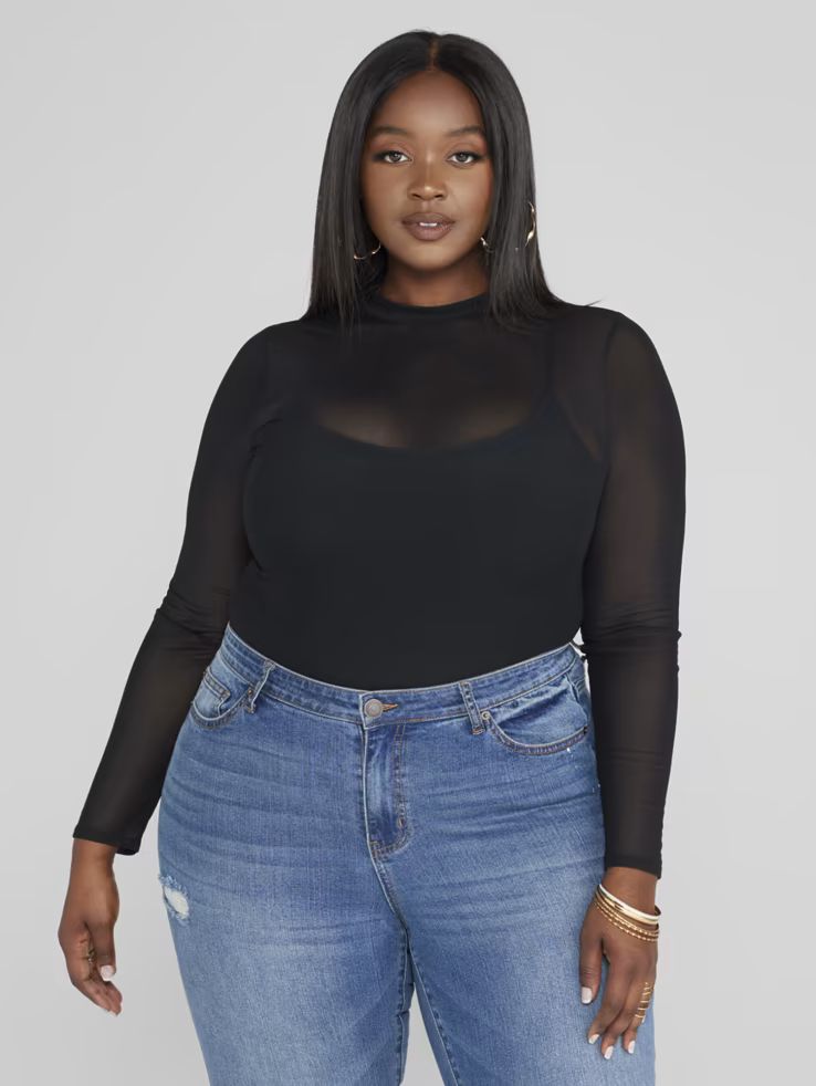 Plus Size Hollyn Mock Neck Mesh Top | Fashion to Figure | Fashion To Figure