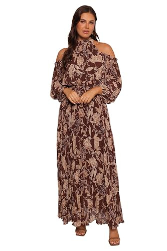 Hilary Pleated Maxi Dress - Brown Floral S | Amazon (US)