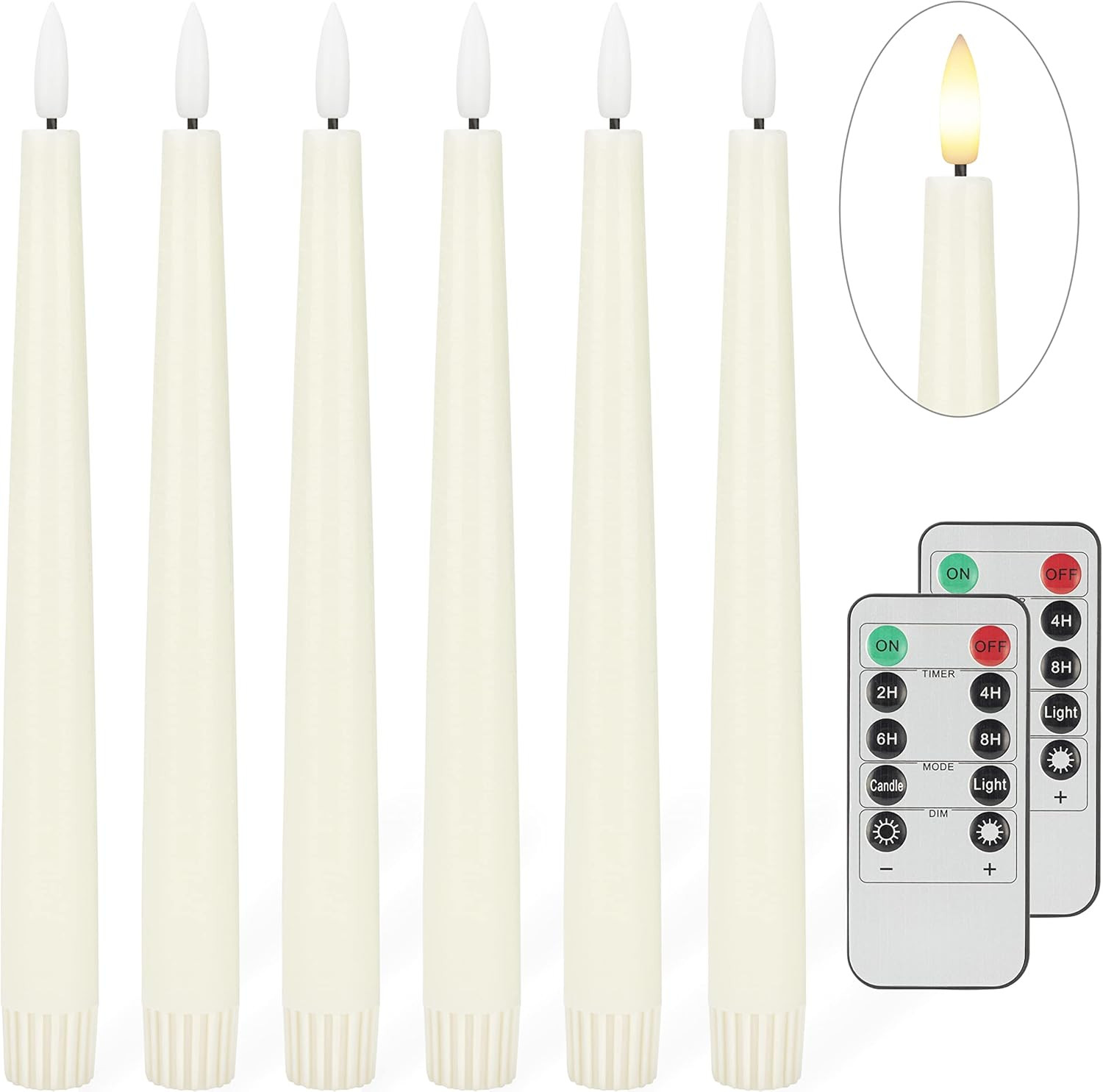 Flameless Taper Candles with 3D Wick, 9.6" Real Wax LED Candles with 2 Remote and Timer, 6 Pack F... | Amazon (US)