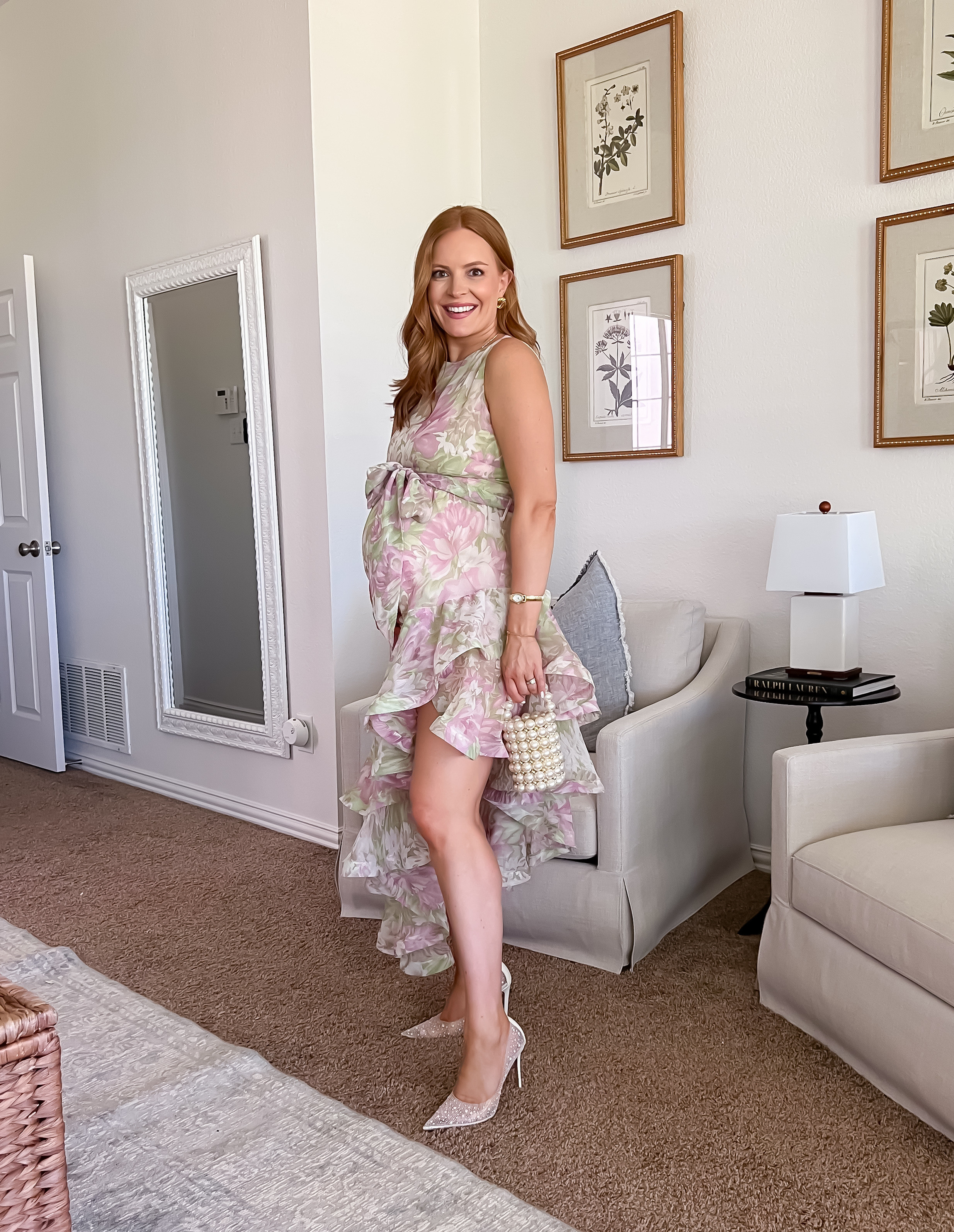 How fun is this little high low dress? I love the tie around my rib cage to give my bump a little more structure. 😍 The perfect spring or summer wedding guest dress! 

#LTKWedding #LTKBump #LTKSeasonal