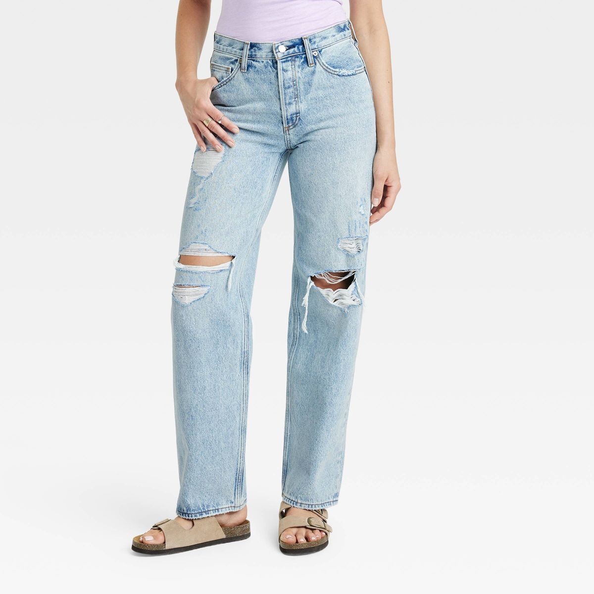Women's Mid-Rise 90's Baggy Jeans - Universal Thread™ Light Wash Destroy 8 | Target