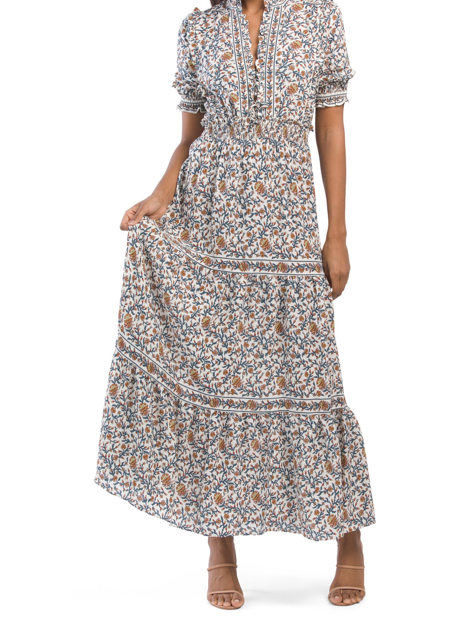Crepe Smocked Tiered Maxi Dress | TJ Maxx