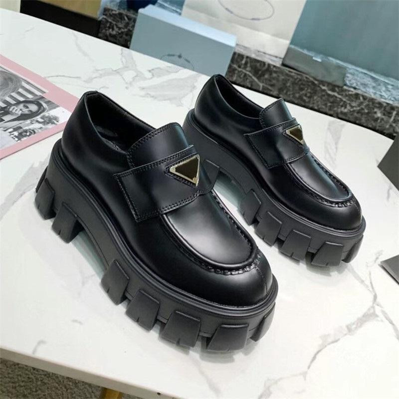Designer Shoes Soft Cowhide Loafers Rubber Platform Sneakers Black Shiny Leather Slipper Chunky R... | DHGate