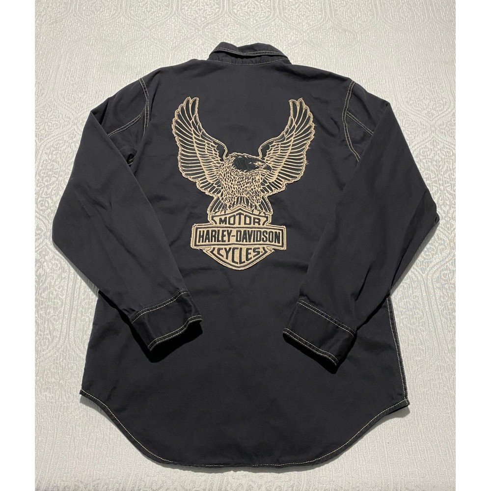 Harley Davidson Mens Black Long Sleeve Button Up Work Shirt Eagle 99010-16VM S | Poshmark