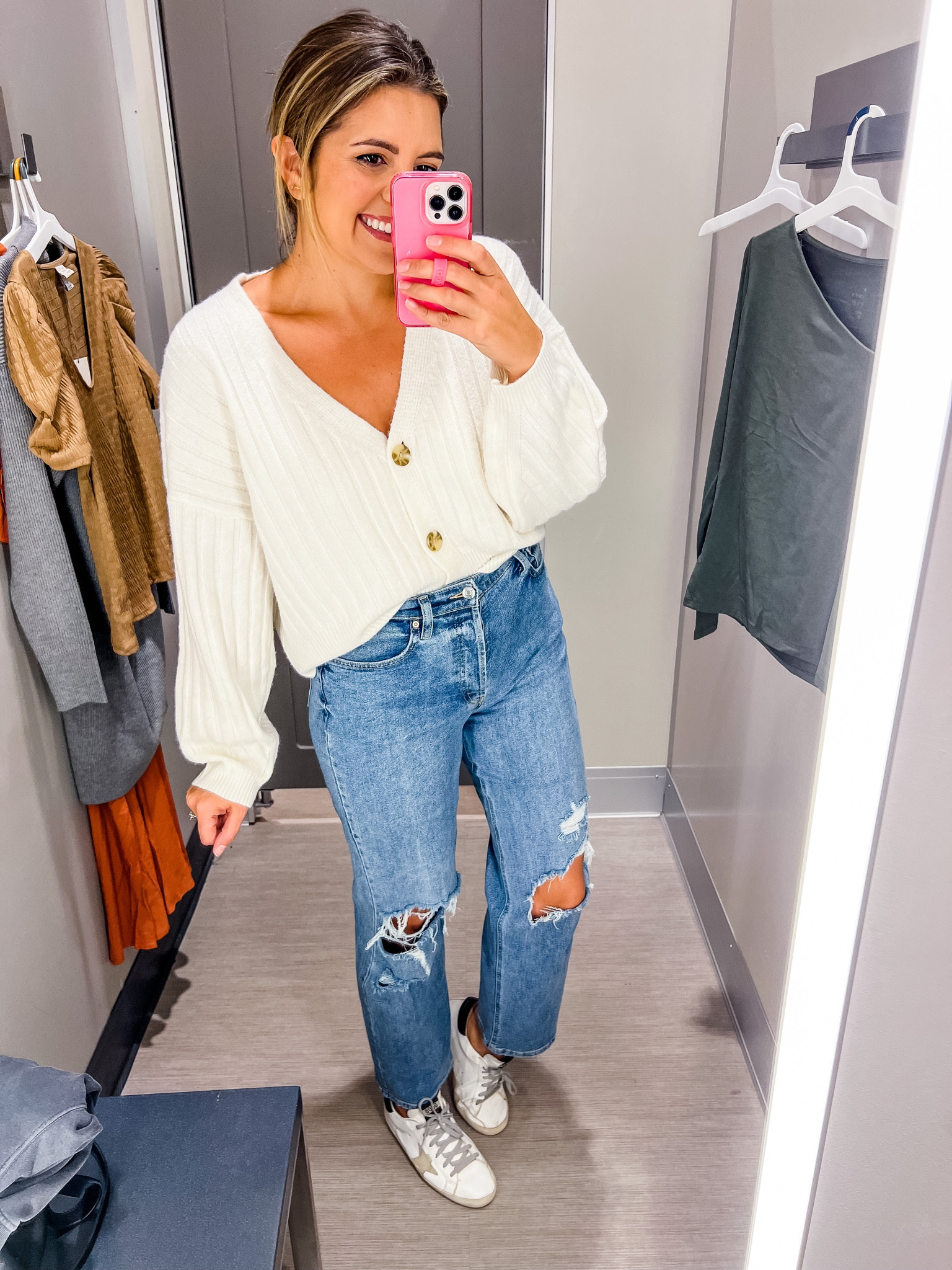 Target try on! New Target fall clothes! @targetstyle sweater. V-neck ribbed cardigan. Runs large. I’m in a medium but I recommend sizing down one. 5 color ways. #targetstyle 

#LTKunder50 #LTKunder100