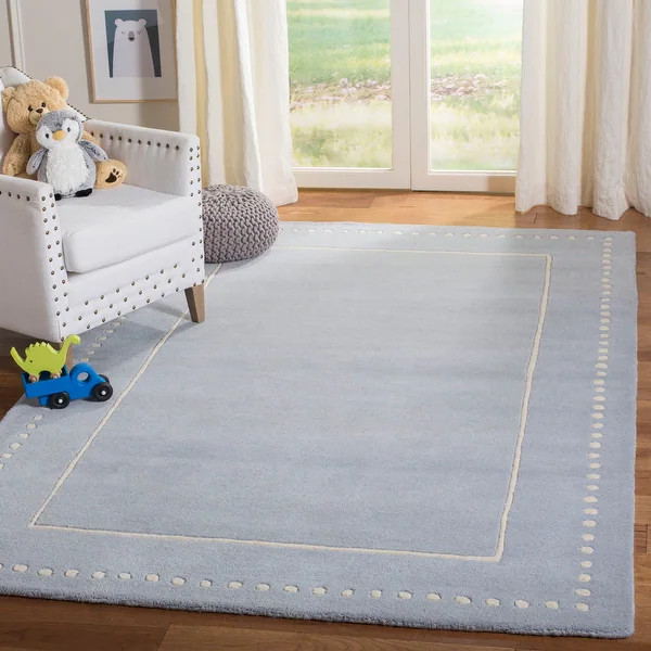 SAFAVIEH Handmade Bella Alverta Dotted Border Wool Rug - 8' x 10' - Light Blue/Ivory | Bed Bath & Beyond