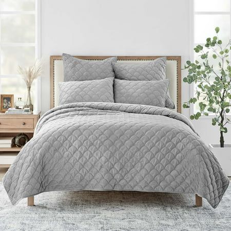Levtex Home - Light Grey Velvet Quilt Set - King Quilt and Two King Shams - Velvet - Light Grey - Qu | Walmart (US)