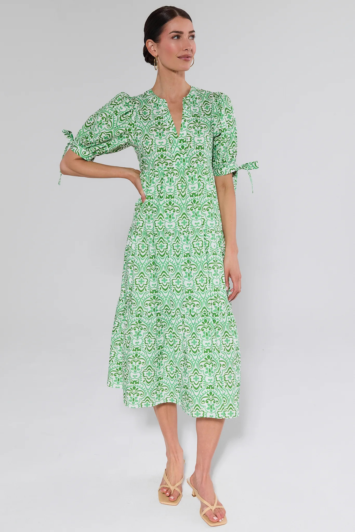 Harriet Green Puff Sleeve Midi Dress | Avara