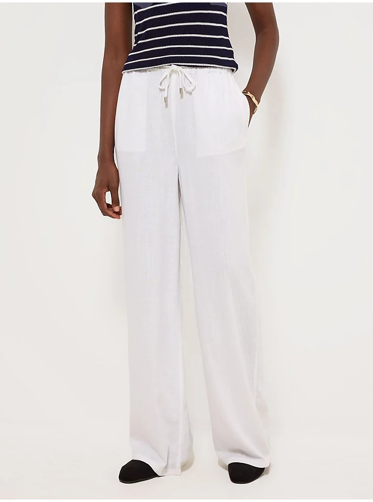 White Wide Leg Trousers with Linen | George
