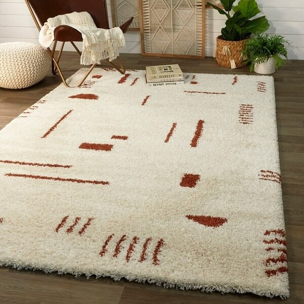 Carson Carrington Islinge Tribal Moroccan Shag Area Rug - 2'7" x 7' Runner - White/Rust | Bed Bath & Beyond