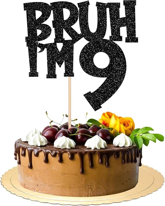 ZHUOWEISM 1 PCS Bruh I'm 9 Cake Topper Black Glitter Happy 9th Birthday Cake Pick Bro I'm 9 It's ... | Amazon (CA)