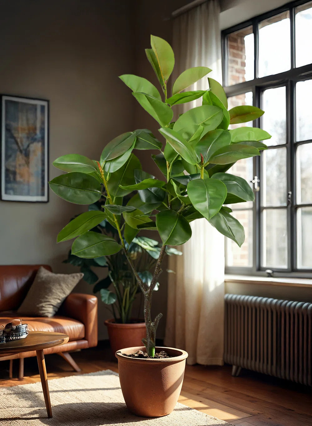 Artificial Rubber Plant – Tall Faux Potted Tree With Lush Green Leaves & Natural Trunk – Low-... | Wayfair North America