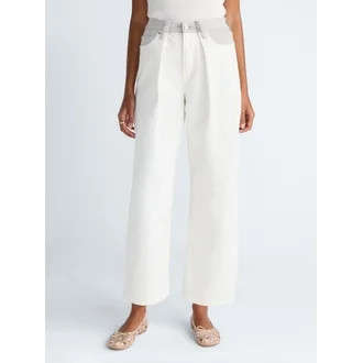 Scoop Women's and Women's Plus Mid-Rise Colorblock Wide Leg Jeans, Available in Short, Reg, and L... | Walmart (US)
