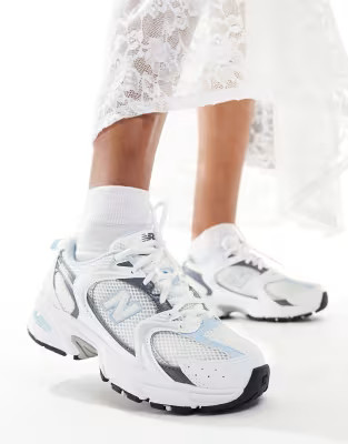 New Balance 530 trainers in white and metallic blue | ASOS (Global)
