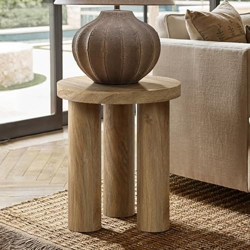 LuxenHome Round Side Table, 19" Tall End Table with 3 Pillar Legs, Modern Farmhouse Dark Oak Fini... | Amazon (US)