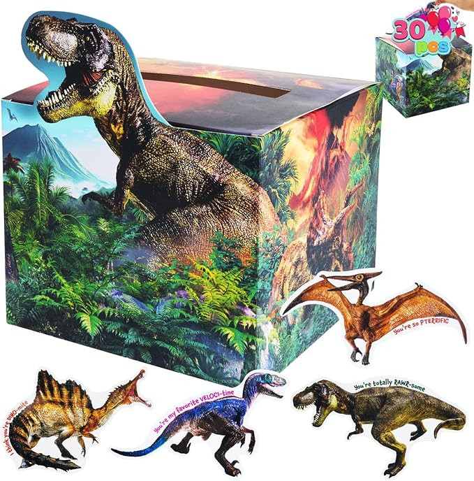 JOYIN Valentines Boxes Dinosaur, 30 Pcs Cards with Classroom Mailbox for Kids Party Favor, Exchan... | Amazon (US)