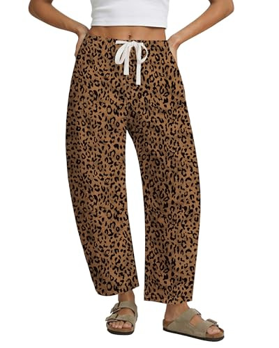 GRAPENT Barrel Jeans for Women Trendy High Waisted Pull On Wide Leg Cropped Leopard Cheetah Print... | Amazon (US)