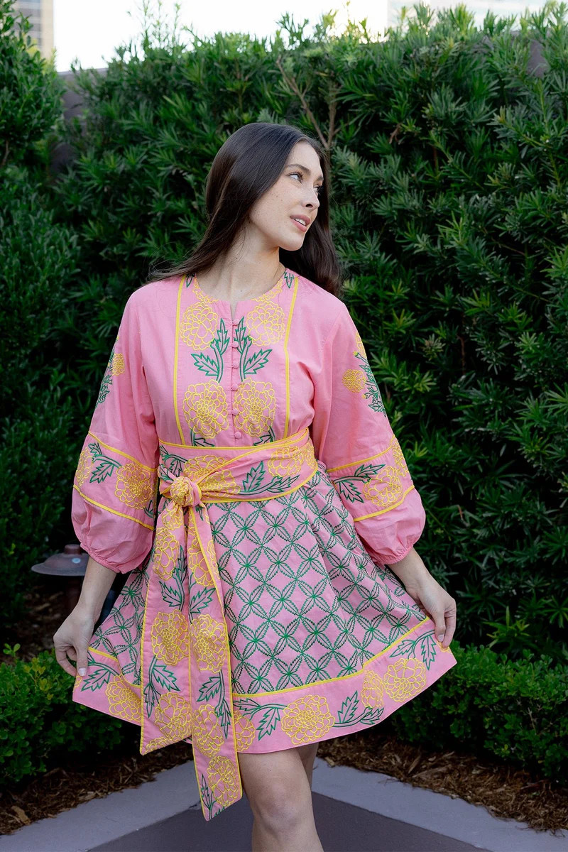 Jewel Neck SUE SARTOR Flounce Mini | Guava/Citron SUE SARTOR Marigold | SUE SARTOR